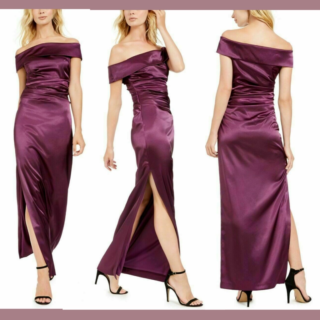 Nwt Vince Camuto [Size 6 ] Off Shoulder Ruched Waist Gown In Plum